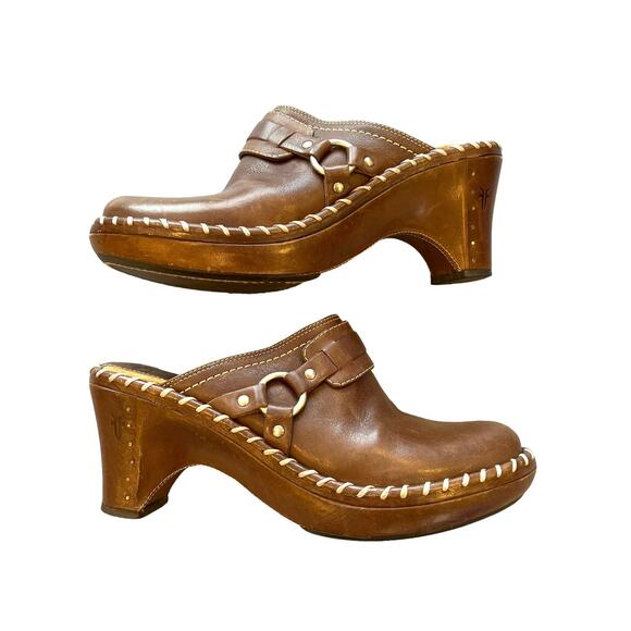 Frye Reese Ring Harness Leather Mules Brown Women's 7.5